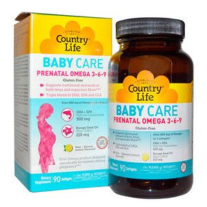 Витамины и минералы при беременности Пренатал Омега 3-6-9 90 капсул ТМ Кантри Лайф / Country Life