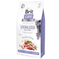 Сухой корм для стерилизованных котов с избыточным весом Brit Care Cat GF Sterilized Weight Control с уткой и индейкой 7 кг - Фото