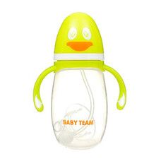 Бутылочка для кормления Пингвин Baby Team с широким горлом, антиколиковой системой и силиконовой соской 300 мл - Фото
