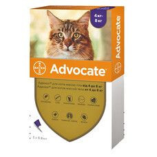 Адвокат для кошек 4-8 кг инсектоакарицид, антигельминтик 1 уп.(3 пипетки*0,8мл) - Фото