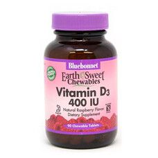 Вітамін D3 400IU Смак Малини Earth Sweet Chewables Bluebonnet Nutrition 90 жувальні таблетки  - Фото