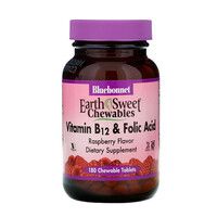 Витамин В12 и Фолиевая кислота Вкус Малины Earth Sweet Chewables Bluebonnet Nutrition 180 жевательных таблеток