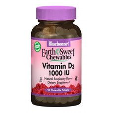 Витамин D3 1000 IU малина Earth Sweet Chewables Bluebonnet Nutrition 90 жевательных таблеток - Фото