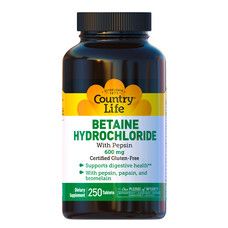 Бетаин Гидрохлорид (Betaine Hydrochloride) 600мг 250 таблеток ТМ Кантри Лайф / Country Life - Фото
