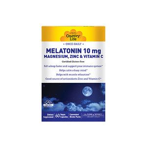 Мелатонін 10 мг + Магній + Цинк + Вітамін С 60 веганських капсул ТМ Кантрі Лайф / Country Life