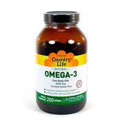 Витамины Omega-3 (Омега-3 рыбий жир) 1000 мг 200 капсул ТМ Кантри Лайф / Country Life - Фото