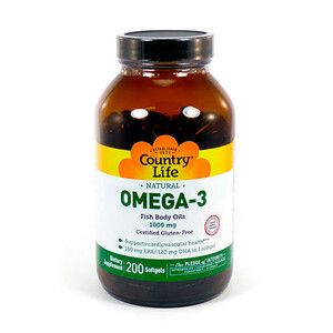 Вітаміни Omega-3 (Омега-3 риб'ячий жир) 1000 мг 200 капсул ТМ Кантрі Лайф / Country Life