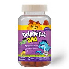 Рыбий жир для детей в форме Дельфинчиков (Dolphin Pals DHA) 120 жевательных конфеток ТМ Кантри Лайф / Country Life - Фото
