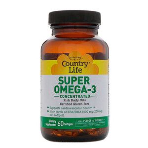 Витамины Super Omega-3 (Омега-3 концентрированный рыбий жир) 60 капсул ТМ Кантри Лайф / Country Life