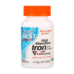 Хелатное железо High Absorption Iron Doctor's Best 27 мг 120 таблеток