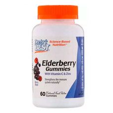 Черная Бузина с Витамином С и Цинком Elderberry Vitamin C & Zinc Doctor's Best 60 конфет - Фото
