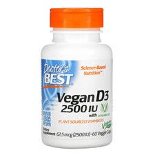 Веганський Вітамін D3 (Vegan Vitamin D3) 2500IU Doctor's Best 60 гелевих капсул - Фото