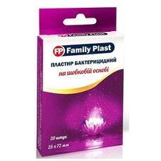 Пластырь медицинский бактерицидный на шелковой основе FP Family Plast 25 х 72мм №20 - Фото