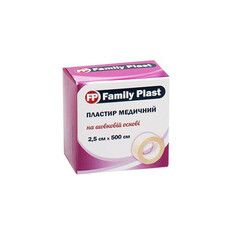 Пластир медичний FP Family Plast на шовковій основі 2,5 см х 500 см - Фото