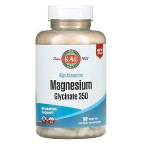 Магній Гліцинат високої засвоюваності 350 мг KAL High Absorption Magnesium Glycinate 160 вегетаріанських капсул