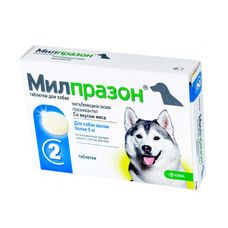 Таблетки зі смаком м'яса Мілпразон для собак понад 5 кг 12,5 / 125 мг таблетки №2 - Фото