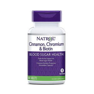 Кориця для зниження цукру з біотином (Cinnamon, Chromium & Biotin) ТМ Natrol / Натрол 60 таблеток