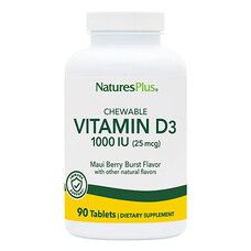 Жевательный витамин D3 для взрослых Вкус ягод 1000 МЕ Natures Plus 90 таблеток - Фото