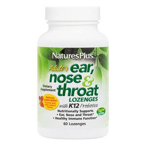 Комплекс ухо, горло, нос с пробиотиком К12 вкус тропических ягод и вишни Natures Plus 60 таблеток для рассасывания