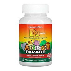 Витамин D3 500 МЕ для детей вкус черной вишни Animal Parade Natures Plus 90 жевательных таблеток - Фото