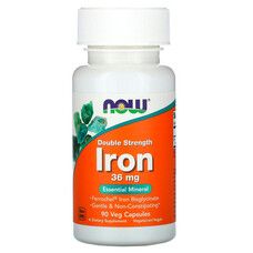 Железо Now Foods Double Strength Iron гелевые капсулы 36мг №90  - Фото