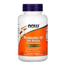 Пробиотики для пищеварения Probiotic-10 100 Billion Now Foods 60 вегетарианских капсул - Фото
