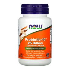Пробиотики для пищеварения Probiotic-10 25 Billion Now Foods 50 растительных капсул - Фото
