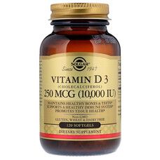Витамин Д3 Solgar (Vitamin D3) 250 мкг 10000 МЕ 120 гелевых капсул - Фото